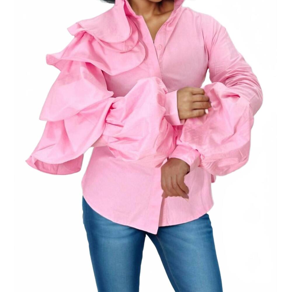 NEW N BY NANCY long sleeve button down top in pink